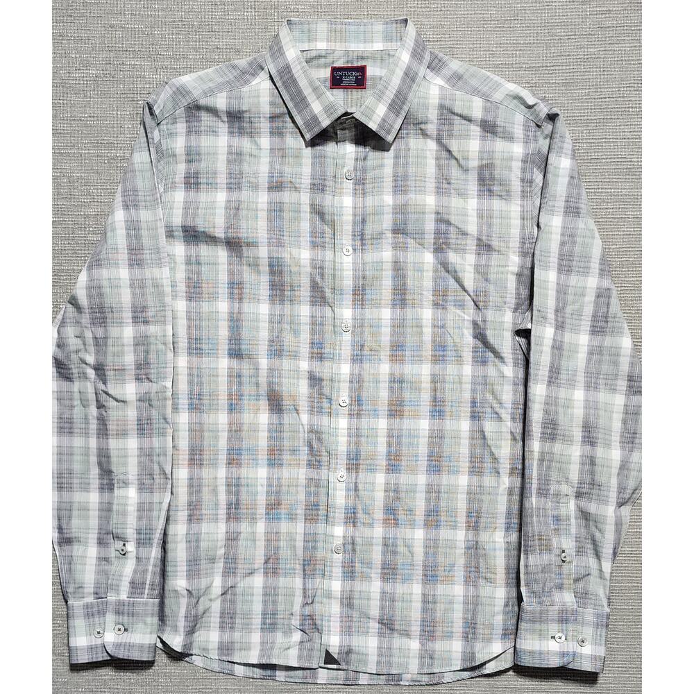 UNTUCKit Men’s XL Gray‎ Green Plaid Wrinkle Free Long Sleeve Button Down Shirt